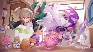 符玄,青雀,崩坏：星穹铁道,翼つばさ,茶发,绿色眼,裤袜,粉发