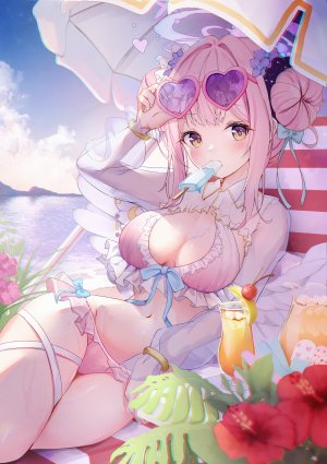 雪咲みづち,圣园未花,蔚蓝档案,天使,水着,garter,眼镜,看穿,泳装,翅膀