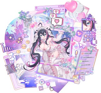 riichi_city,呆毛,黑发,breasts,cleavage,长发,裤袜,single,丝袜,双马尾,超长发,白丝