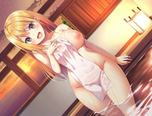 麻の葉,原创,金发,脸红,露胸,棕色眼,长发,nipples,nude,天空,jpeg_artifacts