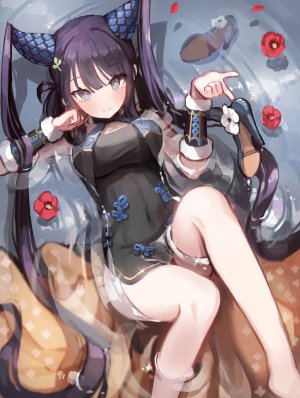杨贵妃,fate,pn_pixi,前发,碧眼,直刘海,汉服,连衣裙,Fate/Grand_Order,Fate系列,发饰,长发,视线正对,紫发,single,双马尾