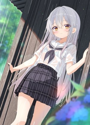 原创,aruka,脸红,bra,灰发,长发,视线正对,迷你短裙,褶皱裙,rain,学校制服,水手服,衬衫,短裙,single,下着,湿身,黄色眼