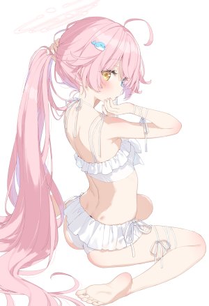 かにビーム,小鸟游星野,蔚蓝档案,水着,garter,光晕,异色瞳,萝莉,泳装