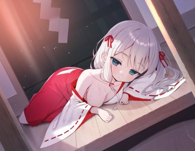 tsuki_usagi,areola,breasts,萝莉,巫女,No-Bra