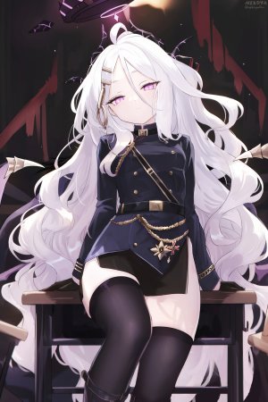 日奈,蔚蓝档案,黑丝,breasts,手套,光晕,萝莉,长发,视线正对,粉发,短裙,single,丝袜,超长发,白发,翅膀