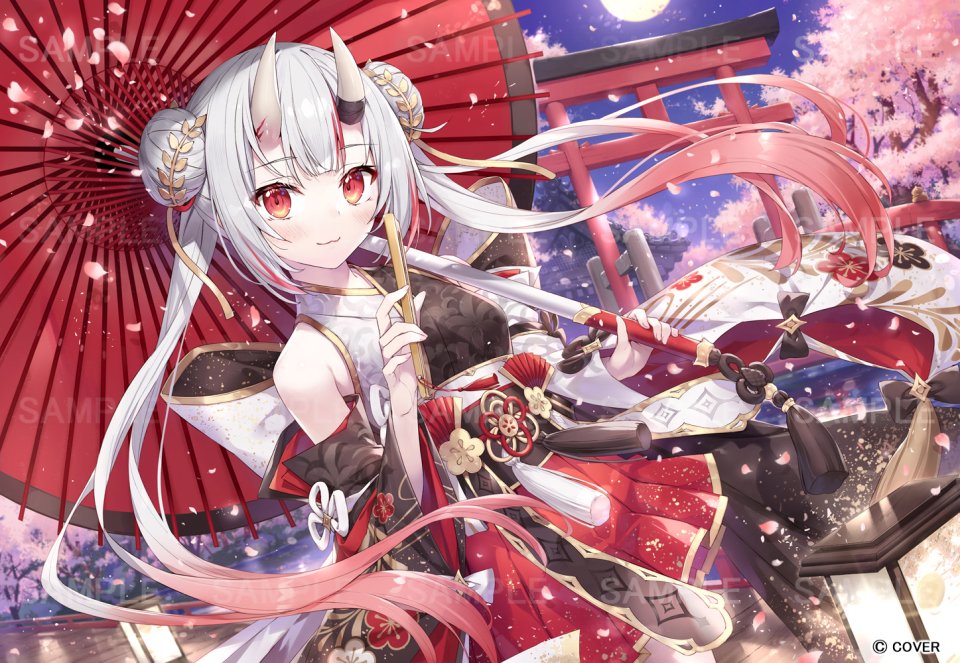 百鬼菖蒲 Hololive Gabiran 樱花 双团子头 灰发 包子頭 Holding