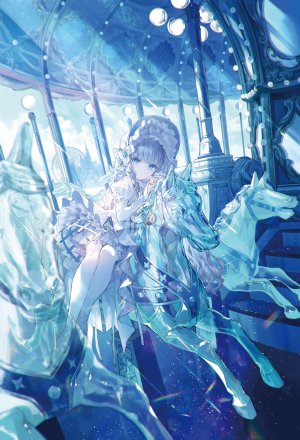 liver_city,原创,藤ちょこ,碧眼,直刘海,连衣裙,holding,萝裙,长发,长袖,视线正对,裤袜,坐姿,single,白发