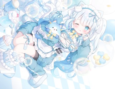 omochi_monaka,natsumiya_ramune,独立虚拟YouTuber,兽耳,创可贴,garter,女仆,猫耳,No-Bra,针织衫