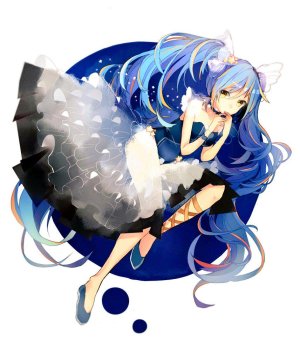 初音ミク,VOCALOID,楚川,青发,项圈,发饰,长发,视线正对,短裙,single,双马尾,黄色眼