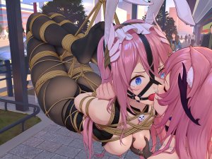 tokinohimitsu,桜田ハネ,独立虚拟YouTuber,兽耳,捆绑play,breasts,兔耳,兔女郎,nipples,No-Bra,裤袜,百合