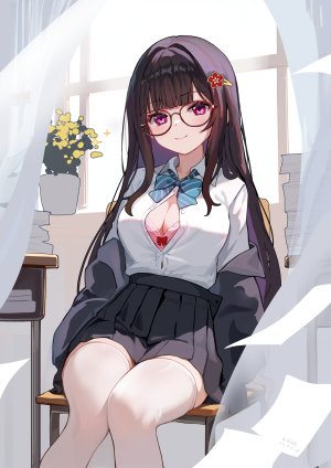 崩坏：星穹铁道,honkai,花火,sparkle,kkkula,single,长发,長身像,视线正对,前发,breasts,茶发,坐姿,cleavage,直刘海,褶皱裙,风,闪亮,少女,丝袜,短裙,制服,学校制服,白丝,lingerie,bra