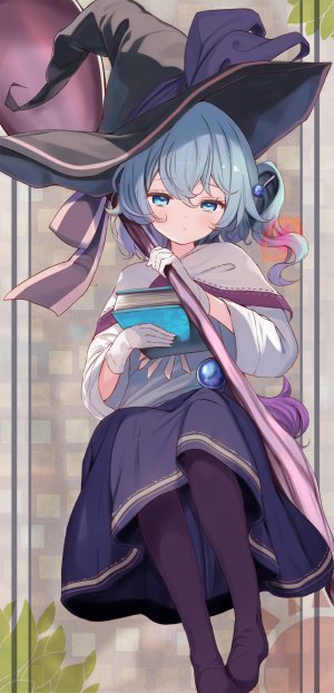 相音うしお,原创,碧眼,青发,脸红,手套,holding,长袖,视线正对,裤袜,衬衫,短裙,single