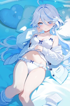 芙宁娜,原神,lingerie,胖次,针织衫,平躺