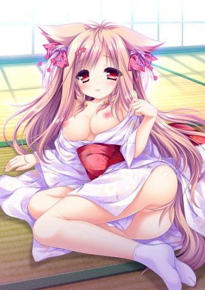 萌木原ふみたけ,泉戸こはく,方糖社,タユタマ,游魂2,兽耳,breasts,妖狐,nipples,No-Bra,nopan,掀裙,脱衣,浴衣