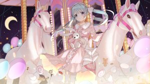 idemitsu,初音ミク,VOCALOID,碧眼,青发,连衣裙,萝裙,长发,双马尾