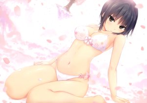 珈琲貴族,青山澄香,原创,水着,黑发,胸部,棕色眼,cleavage,花瓣,短发,泳装