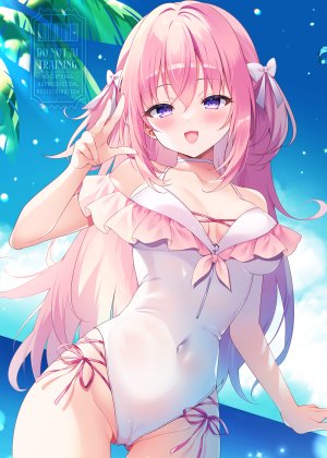 原创,透月ハジメ,露肩,海滩,脸红,breasts,cameltoe,项圈,cleavage,发饰,长发,视线正对,露脐,開口,粉发,紫色眼,缎带,笑顔,single,泳装,超长发