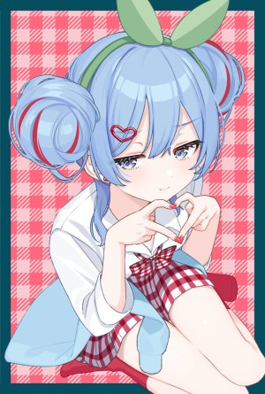 初音ミク,VOCALOID,しぐれうい,双团子头,包子頭,发饰,长发,视线正对,衬衫,坐姿,短裙,笑顔,single