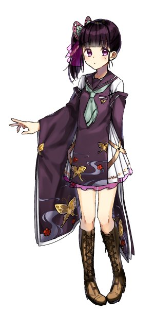 栗花落カナヲ,鬼灭之刃,guribato,前发,黑发,直刘海,全身,发饰,长发,视线正对,迷你短裙,紫色眼,衬衫,短裙,single