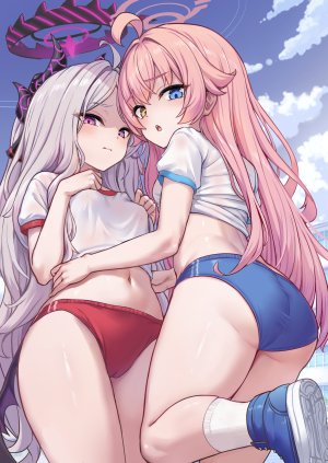 霜淇淋,空崎日奈,小鸟游星野,蔚蓝档案,cameltoe,恶魔,光晕,异色瞳,horns,萝莉,看穿,湿身,翅膀