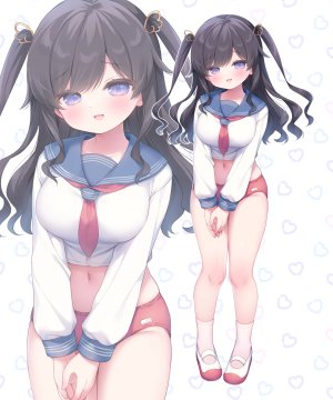 原创,mayumani,黑发,碧眼,脸红,breasts,发饰,长发,长袖,视线正对,露脐,学校制服,水手服,衬衫,笑顔,single,白背景