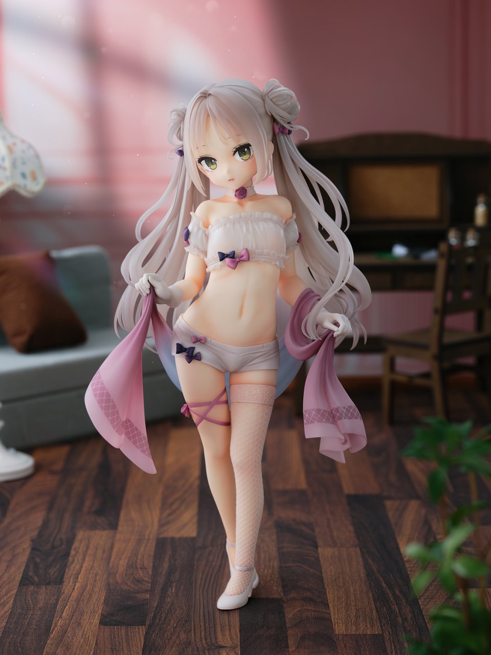 原创 Michiking 露肩 项圈 双团子头 全身 手套 灰发