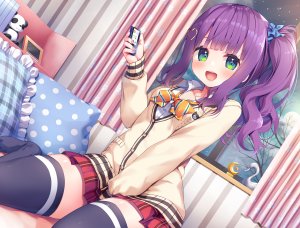 麻の葉,碧眼,脸红,长发,马尾辫,紫发,学校制服,短裙,泰迪熊,黑丝,絶対領域