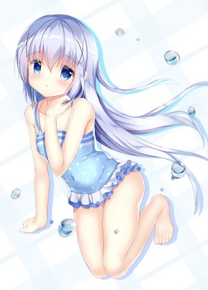 pizzzica,香風智乃,请问您今天要来点兔子吗?,breast_hold,萝莉,泳装