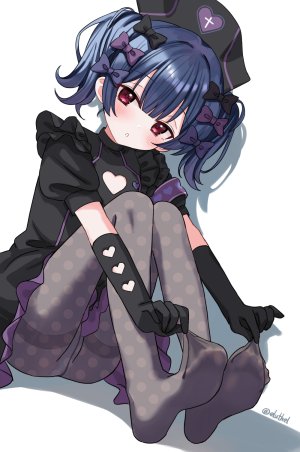 杜野凛世,偶像大师,偶像大师：闪耀色彩,eluthel,青发,脸红,连衣裙,手套,视线正对,胖次,裤袜,红色眼,短发,坐姿,single,双马尾,下着