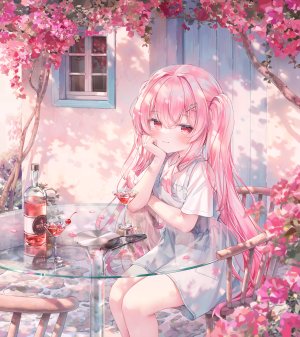 鬼針草,连衣裙,萝莉,粉发