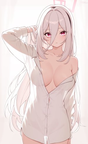 poinia,tendou_kei,蔚蓝档案,bottomless,衬衫,光晕,No-Bra,开衫,看穿