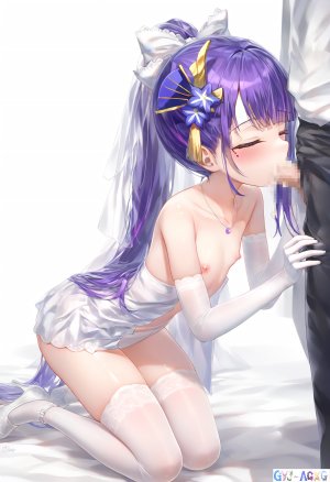 Gyj_Acgx,原神,雷電将軍,前发,露肩,脸红,breasts,连衣裙,長手袋,手套,发饰,跪姿,长发,项链,nipples,胖次,马尾辫,紫发,衬衫,丝袜,结发,下着,超长发,婚纱,白丝,萝莉