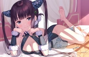 杨贵妃,Fate系列,Fate/Grand_Order,裸足,碧眼,胸部,汉服,cleavage,长发,ノーバディ,紫发,双马尾,signed