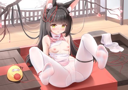 浅痕,碧蓝航线,長門,萝莉,兽耳,黑发,汉服,裤袜,下着,狐娘,全身,抬脚,张腿