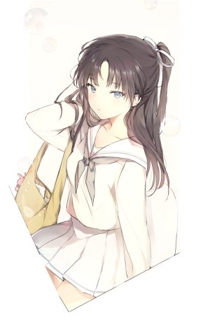 原创,Lpip,前发,胸部,茶发,长发,长袖,视线正对,迷你短裙,缎带,学校制服,水手服,衬衫,坐姿,短裙,single