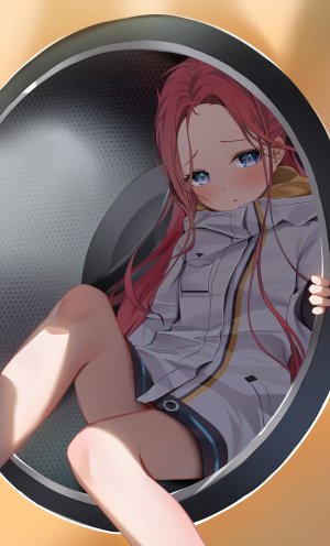 shuvi,花岡ユズ,蔚蓝档案,碧眼,脸红,长发,长袖,视线正对,開口,坐姿,single