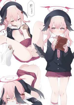 kkurovo,下江コハル,蔚蓝档案,breasts,groping,发饰,光晕,holding,kneehighs,萝莉,长发,迷你短裙,粉发,猫咪,妹汁,rose,短裙,双马尾,翅膀