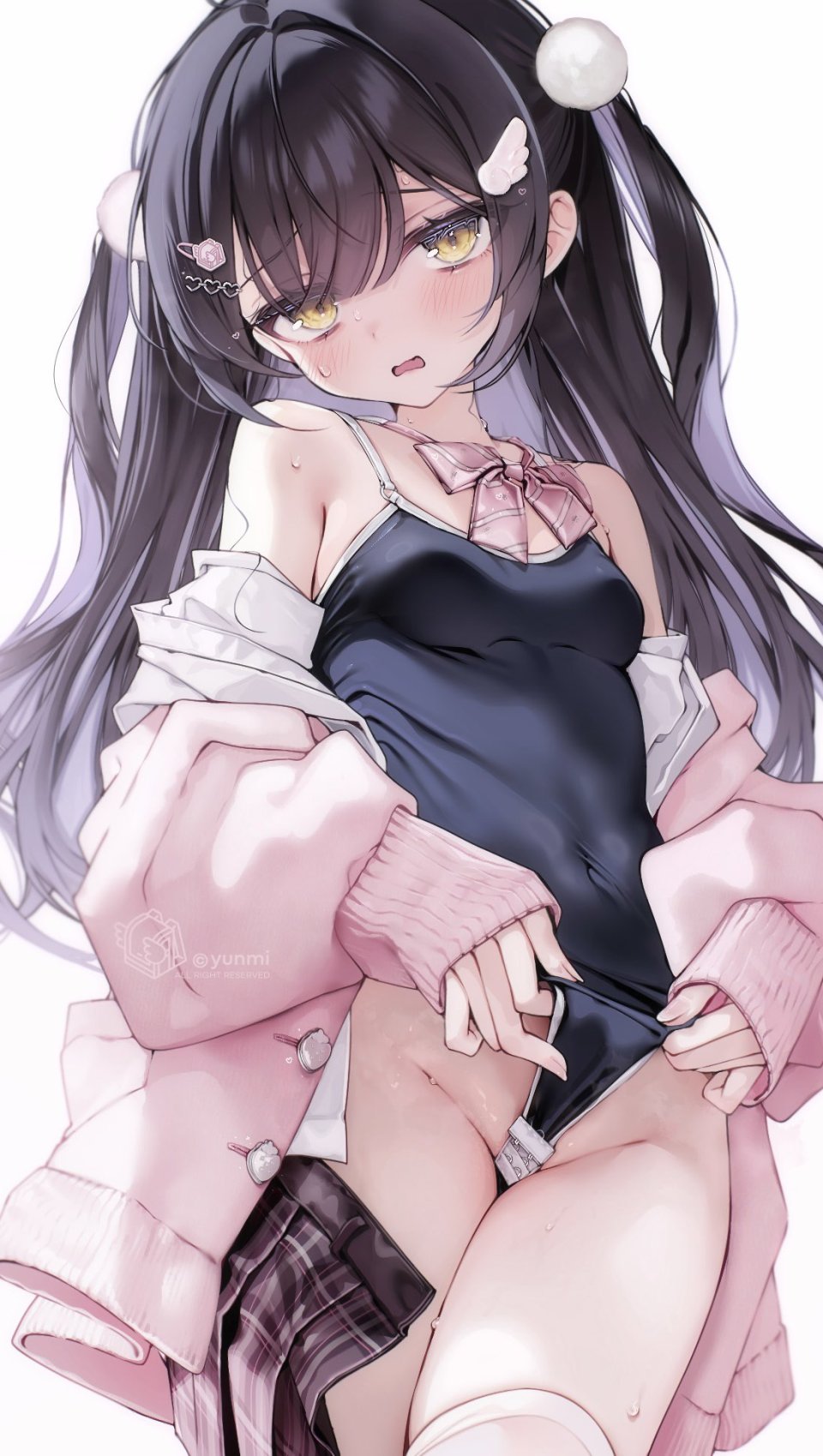 原创 ゆんみ 黑发 脸红 领结 Breasts 长发 视线正对