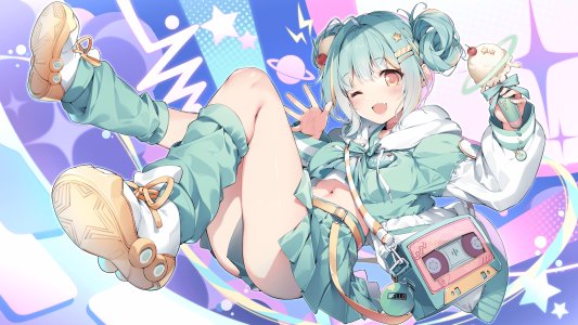 karory,soda_cosmo,first_stage_production,制服,掀裙,全身,绿发,挎包,遮光