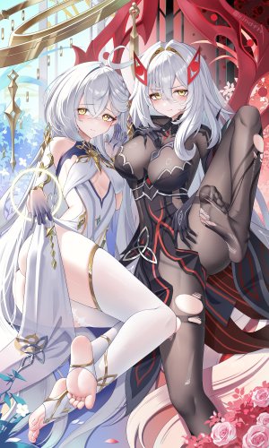 原神,jndfh,breasts,cleavage,连衣裙,長手袋,手套,光晕,长发,视线正对,裤袜,丝袜,爆衣,白丝,黄色眼