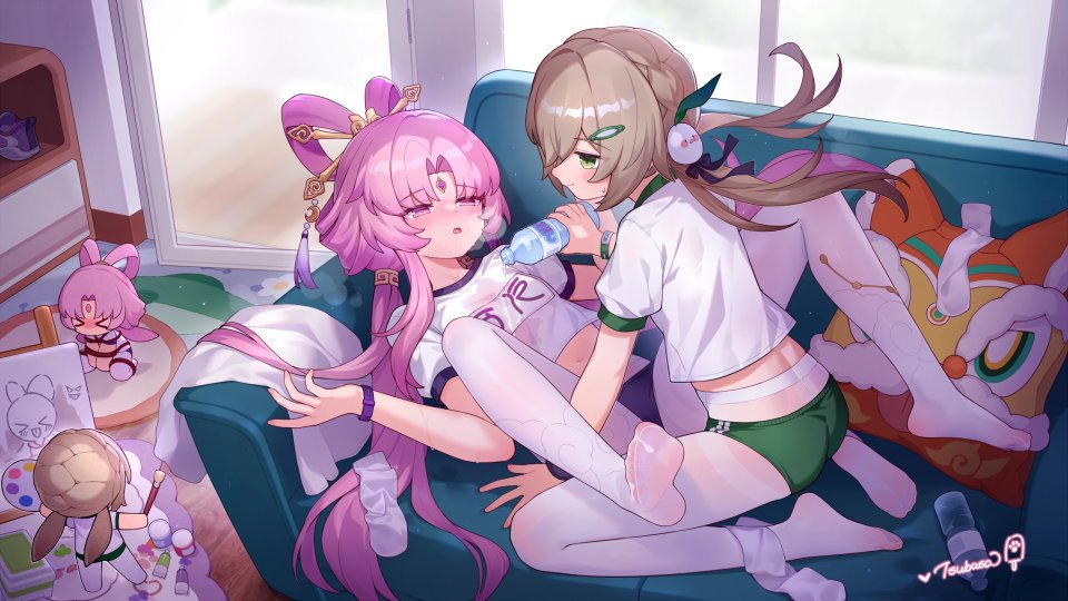 符玄 青雀 崩坏：星穹铁道 翼つばさ 脸红 茶发 绿色眼 Holding