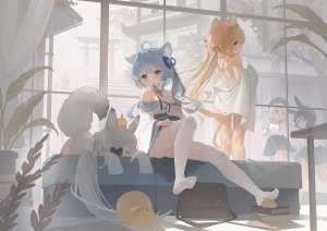 kasumi_1118,朝潮,霞,Manjuu,碧蓝航线,兽耳,兔耳,萝莉,猫耳,nipples,No-Bra,胖次,制服,掀裙