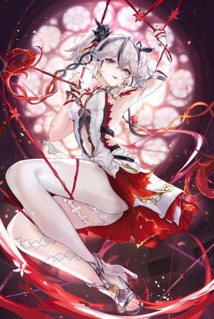 鸣潮,vardan,breasts,连衣裙,全身,发饰,露脐,開口,缎带,短发,笑顔,single,双马尾