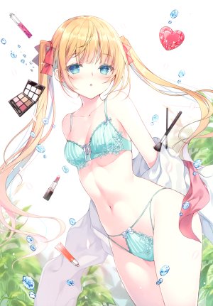 原创,みわべさくら,前发,露肩,金发,碧眼,bra,胸部,cleavage,长发,露脐,胖次,貧乳,single,结发,双马尾,下着