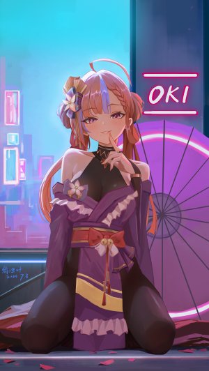 原创,qingli_ye,single,长发,長身像,视线正对,前发,breasts,露肩,全身,直刘海,呆毛,传统服装,和服,少女,发饰,花瓣,铃,雨伞,Bodysuit