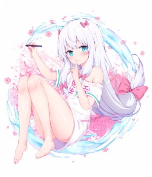 和泉纱雾,黄漫老师,nomier,前发,裸足,脸红,全身,holding,长发,视线正对,花瓣,银发,坐姿