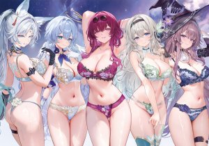 machi0910,飞霄,卡芙卡,firefly,herta,知更鸟,崩坏：星穹铁道,bra,garter,光晕,lingerie,tattoo,丝袜,翅膀,魔女