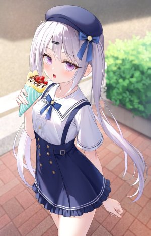 原创,suyamori,脸红,领结,Crepe,灰发,holding,长发,视线正对,開口,衬衫,短裙,single,双马尾