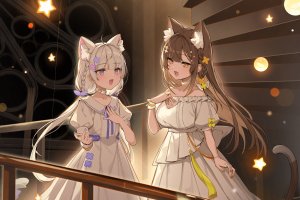 ikomochi,兽耳,连衣裙,猫耳,No-Bra,制服