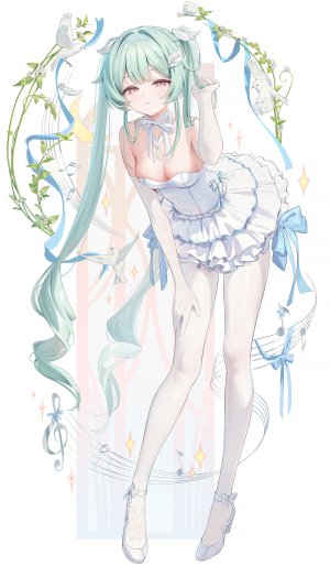 原创,ほうき星,露肩,breasts,cleavage,连衣裙,長手袋,全身,手套,长发,视线正对,裤袜,缎带,single,双马尾,超长发,白背景